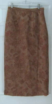 Falda midi de lana floral apagada damasco jacquard beige topo J Peterman talla 8-10-12 Foto 1 de 4