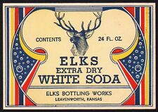 Vintage soda pop bottle label ELKS WHITE SODA Leavenworth Kansas new old stock