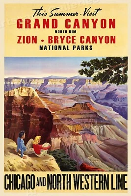 1950s Grand Canyon National Park Zion Bryce Vintage Train Travel Poster - 16x24