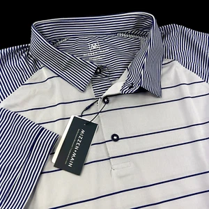Mizzen+Main 2XL Performance Stretch Gray Striped Print Polo Shirt Trim Fit - Picture 1 of 8
