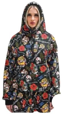 Authentic A**HOLES LIVE FOREVER Black Floral Skull Graphic Hoodie Size XL - Image 1 of 4