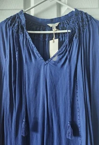 NEW Women's Lucky Brand Blue & Black Embroidered/beaded Peasant Blouse - Large - Picture 1 of 7