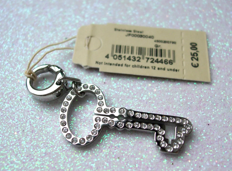 Charms Anhänger, Schlüssel, Fossil Stainless Steel mit Steinchen, Bettelarmband - Bild 1 von 3