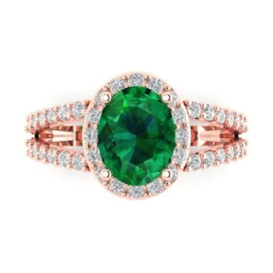2.6Ct Oval Cut Simulated Emerald Engagement Ring for Women, 14K Rose Gold - Picture 1 of 11