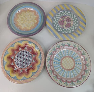 Lot of 4 Vintage Mackenzie-Childs Pottery 11.5" Dinner Plates Assorted Patterns - Picture 1 of 19
