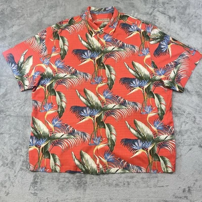Tommy Bahama 100% Silk Hawaiian Shirt Floral Bird of Paradise Orange Men’s 2XB - Image 1 of 4