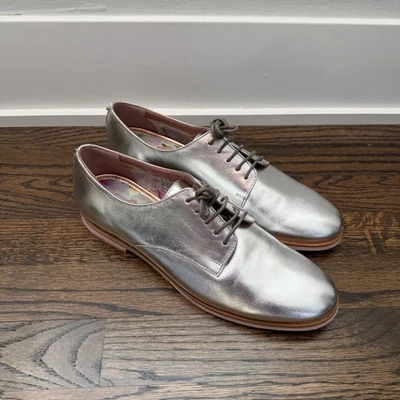 Ted Baker 伦敦金属银色 Loomi 系带牛津鞋 (W8) | 全新无标签 — 第 1/4 张图片