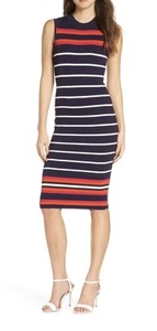 ELIZA J Size Small Stripe Knit Sheath Navy Dress NEW! - Picture 1 of 10