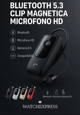 AURICOLARE CUFFIE BLUETOOTH WIRELESS RETRATTILE CLIP VIBRAZIONE iOS ANDROID F920 - Immagine 1 di 4