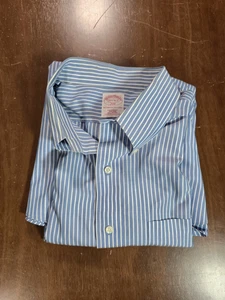 Brooks Brothers Hemd Herren 17 1/2 6/7 346 Knopfleiste Regular Fit blau-weiß - Bild 1 von 10