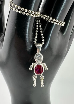 Sterling Silver Boy Pendant Charm July Birthstone Ruby Gemstone Beaded Necklace - Image 1 of 4