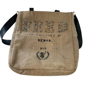 FEED Hand Beaded Burlap Tote Bag Shoulder Bag WFP Kenya Project Sustainable - Picture 1 of 8
