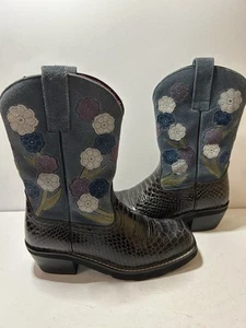 Ariat Womens Black Doll Baby Suede Floral Square Toe Cowgirl Boots Sz 7.5 EUC - Picture 1 of 17