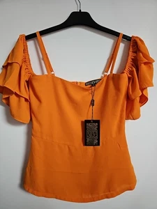 Biba Off Shoulder Blouse Orange Boho Summer Evening Party Top Size 8 - Picture 1 of 7