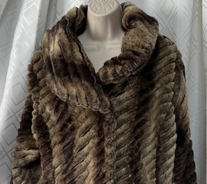 ALFANI Faux Fur 90’s Mink Look Wms XL Coat Brown Layered Hidden Snaps Lined EUC - Picture 1 of 8
