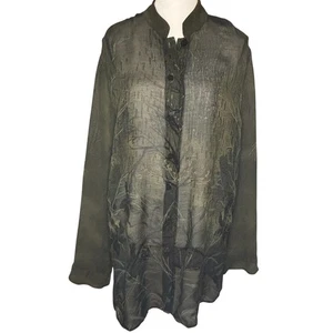 Vintage Carole Little Button Tunic Blouse Womens 14 Green Sheer Italian Fabric - Picture 1 of 9