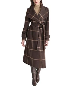 Dkny Womens Belted Wing Collar Maxi Coat Sz XL In Brown Camel $500 - Picture 1 of 4