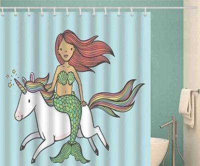 Cortina de ducha sirena unicornio arco iris apenas usada. gran forma Foto 1 de 2