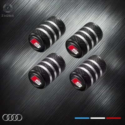 Set Of 4 Premium Metal Tyre Dust Valve Caps Zebra Type For AUDI S Line Models - Image 1 of 3