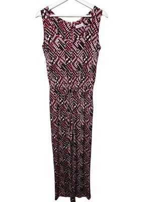 Calvin Klein Sleeveless Wide Leg Jumpsuit Size 6 Red Black Geometric Stretch - Image 1 of 4