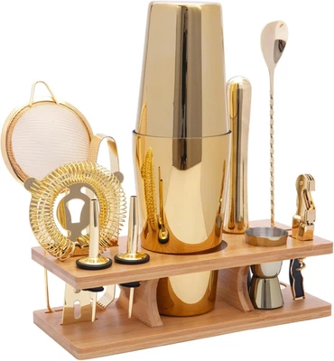 11-Pcs Cocktail Shaker Set Gold,Bartending Kit Stainless Steel Shakers 25Oz Bar  - Image 1 of 4