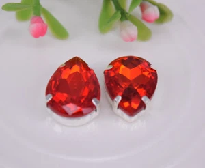 50 pcs Sew On Settings Colour Crystal Glass Rhinestone Teardrop Jewels Button - Picture 1 of 26