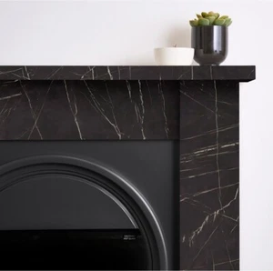 BLACK MARBLE EFFECT FIREPLACE BLACK ARCHED ELECTRIC FIRE REMOTE CONTROL LOGS - Picture 1 of 7