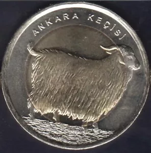 TURKEY 1 LIRA 2015 ANGORA GOAT UNC BIMETALLIC - Picture 1 of 2