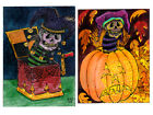 Collectable ACEO +SFA original watercolour ink Halloween skull jack box pumpkin