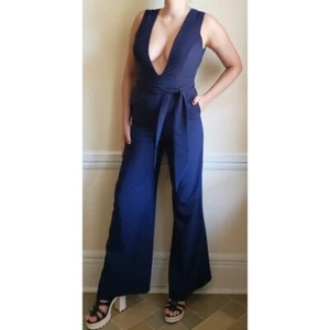 Finders Keepers Essie Navy Jumpsuit Wide Leg S NWT Revolve Shopbop - Picture 1 of 10