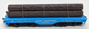 BACHMANN HO: GREAT NORTHERN 42764 FLAT LOG CAR DOUBLE Trucks. BLUE - VINTAGE