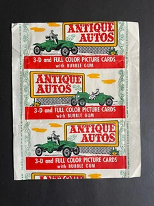 ANTIQUE AUTOS 3-D & FULL COLOUR PICTURE CARDS 1951 WAX TRADING CARD WRAPPER - Bild 1 von 2