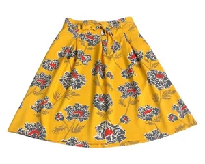 Banana Republic Skirt 8 Yellow Floral Midi Belted Pleated Flare Cottage Preppy - Picture 1 of 18