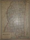 Old Vintage 1925 Mapa stanu i hrabstwa ~ MISSISSIPPI ~ Darmowa S&H
