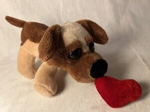 2012 Dan Dee Brown Puppy Dog 8" Plush Holding Red Heart ❤️ VALENTINES Dandee Pup