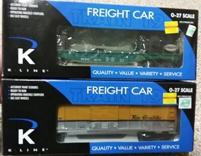 KLINE K640-1492 RIO GRAND BOXCAR & K661-1751 CLASSIC FLATCAR *MISSING TRUCK  - Image 1 of 4