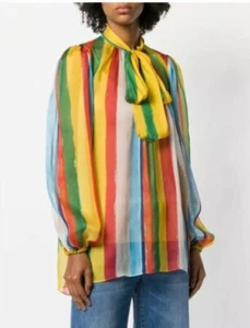 Dolce & Gabbana D&G Striped Silk Blouse Sz 40/ 4/6 $1275 - Picture 1 of 10