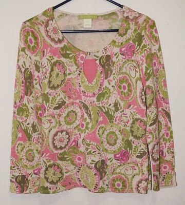 Blusa Top Sigrid Olsen Multicolor Floral Cuello Redondo Manga Larga Talla Pequeña M Foto 1 de 4