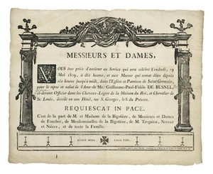 Antique Memento Mori, Death Notice "Guillaume de Busnel" (Rennes - France) 1809 - Picture 1 of 5