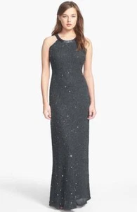 Adrianna Papell Neckholder-Kleid mit Perlen Größe 14 anthrazit - Bild 1 von 2