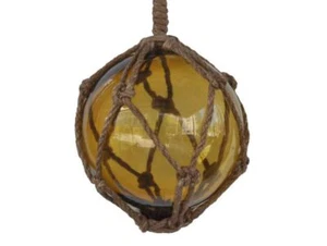Flotador de pesca con bola de vidrio japonés ámbar con decoración de red marrón 6" - Imagen 1 de 1