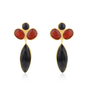 Natural Black Red Onyx 925 Sterling Silver Dangle Earrings Gemstone Jewelry - Picture 1 of 3
