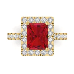 Anillo de boda promesa de turmalina halo corte esmeralda de 3,90 quilates oro amarillo 14 K - Imagen 1 de 11