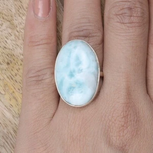 Natural Larimar Gemstone Ring Statement Ring 925 Sterling Silver Christmas Gift - Picture 1 of 9