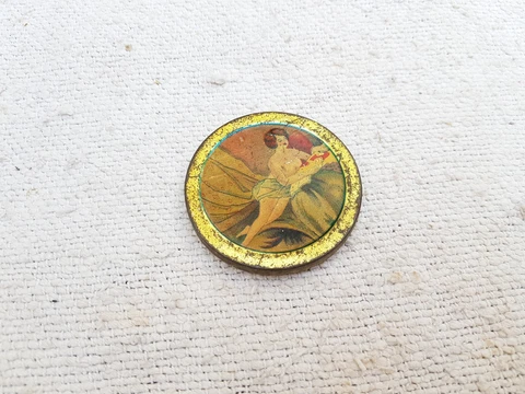 Vintage Folding Mirror Half Nude Lady Reading Litho Painted Tin Collectible V60 Cover