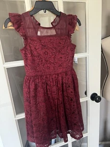 (NEW) GIRL’S ZENZI BURGUNDY SLEEVE LACE DRESS - SIZE: LARGE - Picture 1 of 3