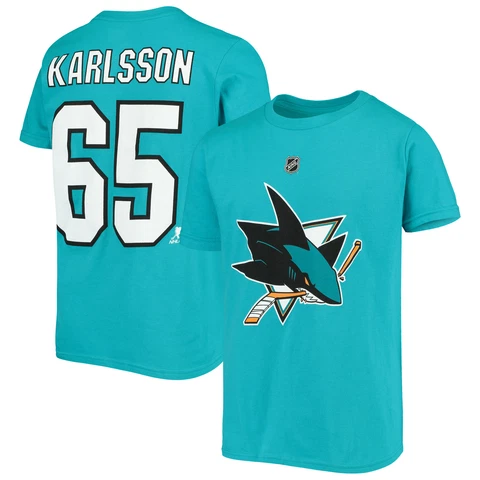 Youth Erik Karlsson Teal San Jose Sharks Player Name & Number T-Shirt Cover