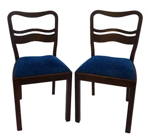 Art déco Stuhl mit blauem Sitzpolster Eiche Nussbaum antik Küche Esszimmer - Bild 1 von 11