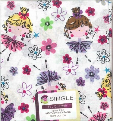 Fabric Editions Fat Quarter Ballerina On White 18" x 21" 100% Cotton Fabric - Image 1 of 2