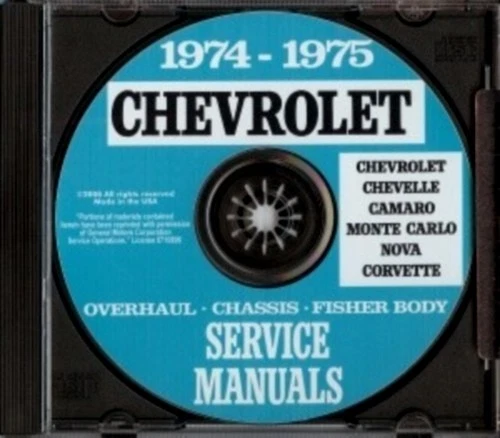 CD manual de tienda Chevrolet 1974-75 Corvette Camaro Nova Impala Caprice y El Camino Foto 1 de 1